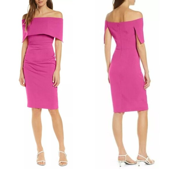 NWT Vince Camuto Popover Off Shoulder Midi Dress in Pink - Picture 1 of 8